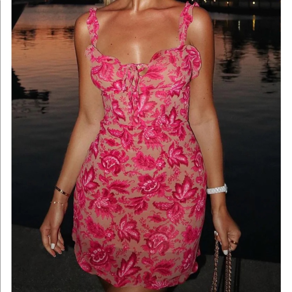 White Fox Sweet Fling Mini Dress Fuchsia Pink Print XS
